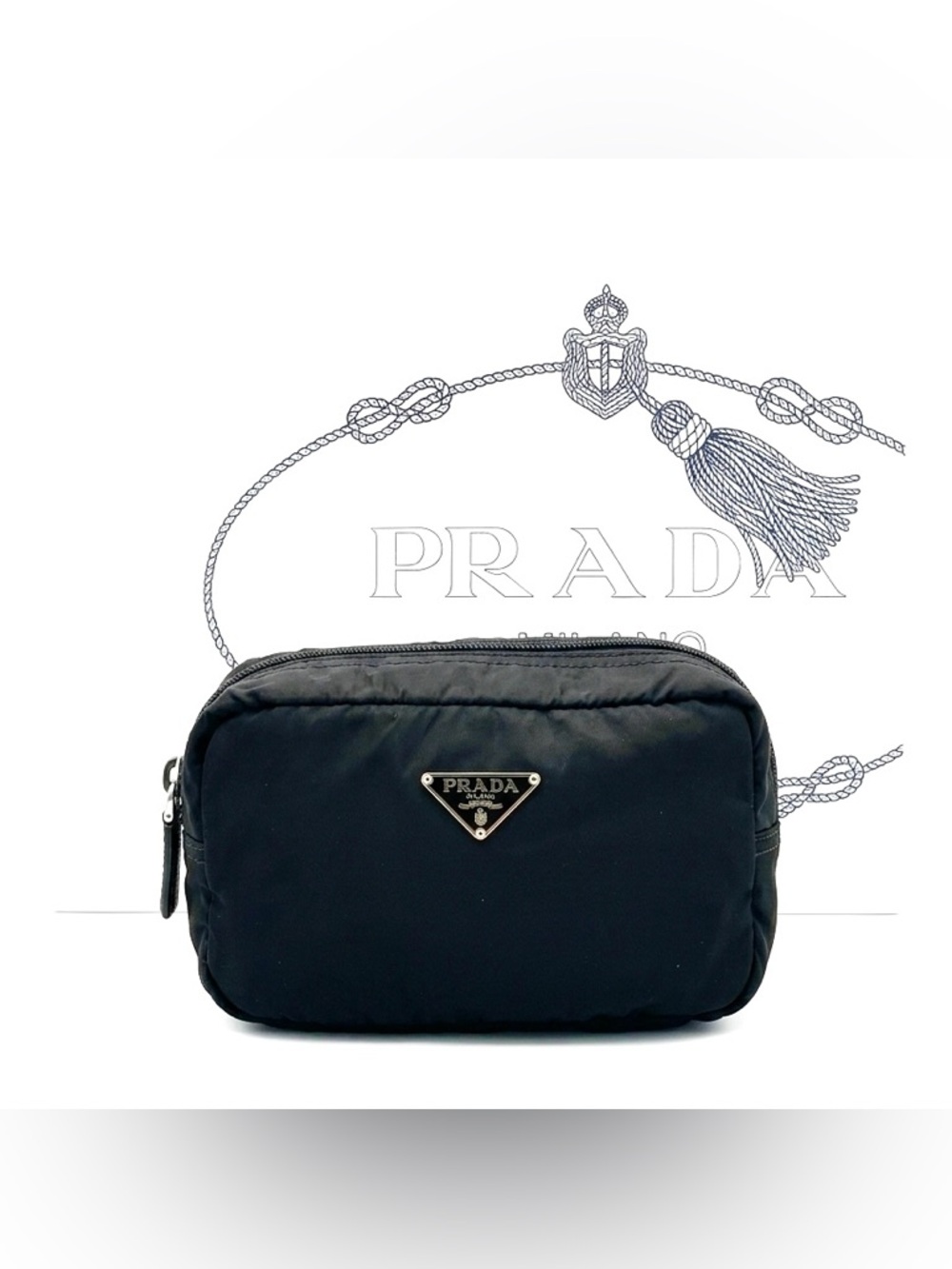 Authentic Prada Nylon Cosmetic Pouch – Tessuto Black Triangle Logo W/COA - Picture 2 of 10